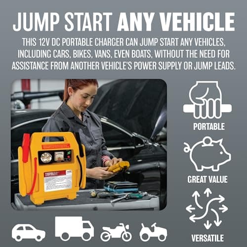 12v Portable Car Jump Starter - Air Compressor Battery Start Emergency Booster Charger Volt Leads Rechargeable Built in 3.5w Spotlight Garage All in One Travel — view 5