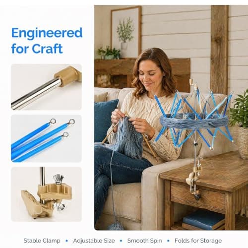 VETOLAKA 440 x 64 x 52 mm Wool Reel Umbrella Shape, Blue Compact Yarn Winder Reel, Prevents Tangling and Keeps Tidy, Low Noise Stainless Steel, for Knitting Enthusiasts Finishing Wool, Yarn — view 3