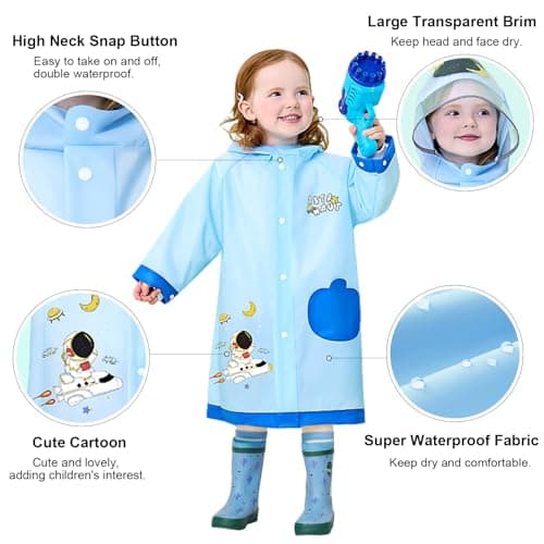 Hovkib Kids Raincoat Toddler Rain Poncho Girls Boys Waterproof Rain Jacket Lightweight Rain Cover for 2-9 Years — view 2