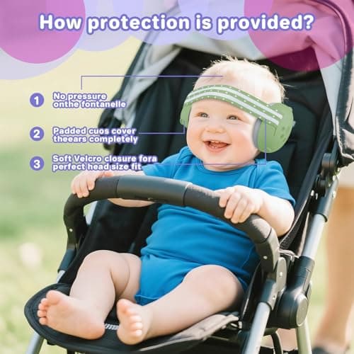 YANKUIRUI Baby Ear Defenders - Noise Cancelling Baby Headphones for 0-36 Months, SNR 25dB - Lightweight Over-Ear Design with Soft Headband and Cushion Cups Green — view 3