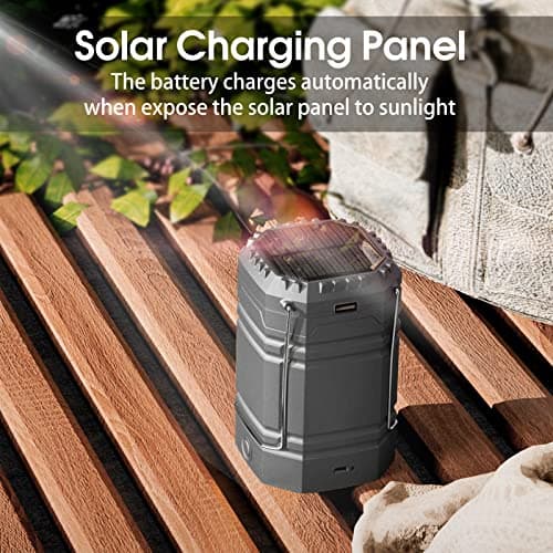 Camping Lantern, Rechargeable Camping Lights with Solar, Hand Crank and USB Charger, Collapsible Tent Light with Handles, Portable Electric LED Light for Outdoor Camping and Tent — view 5