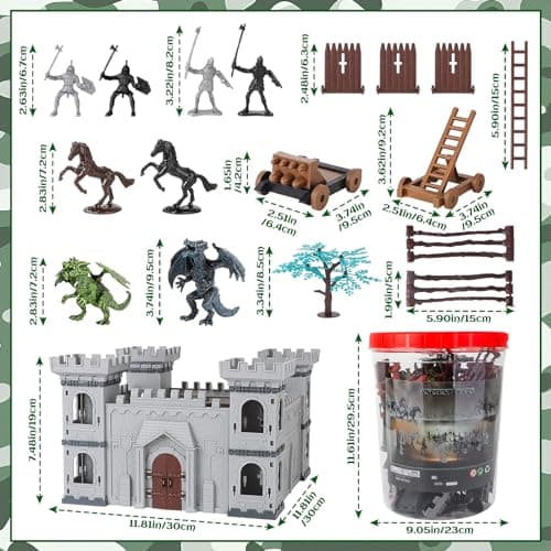 deAO Ancient Military Soldier Set for Kids, 76 PCS Medieval Castle Knight Army Men Toys Playset with Castle, Soldiers, Shield Cart, Ladder, Flying Dragon and Battlefield Accessories for Boys and Girls — view 6