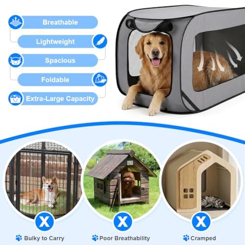 Aomig Dog Travel Crate Foldable Pop Up Dog Crate Cat Tent Crate Pet Playing Tent Cage Portable Puppy Seat Kennel Pet Playpen Pop-Up Exercise Fence for Indoor Outdoor Small/Medium Dogs Cat(Silver Gray) — view 6