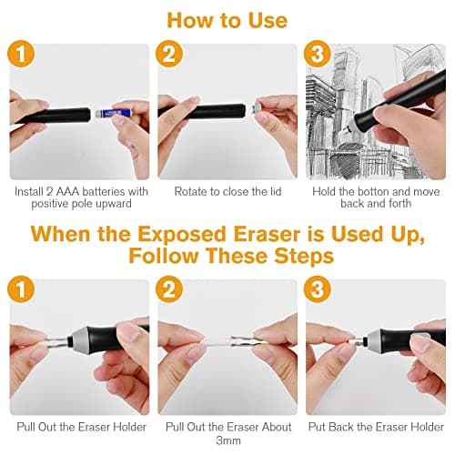 OFFCUP Electric Automatic Portable Pencil & Eraser 22pcs Refills, Battery Operated Eraser for Sketching Graphite Pencils/Drafting — view 5