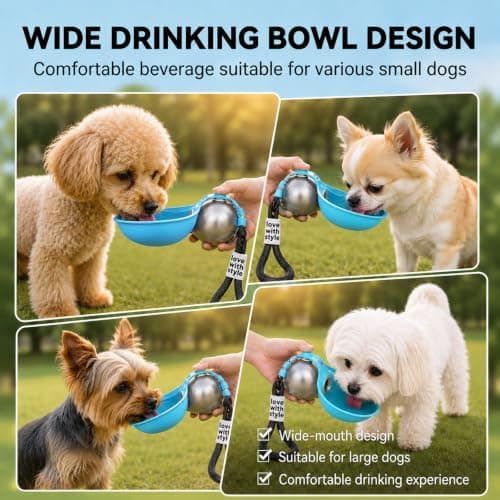 285ml Stainless Steel Dog Water Bottle for Walking, 2‑in‑1 Portable Pet Water Dispenser with Foldable Silicone Bowl, Outdoor Travel Dog Feeding & Watering Supplies (Blue) — view 3