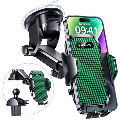 VANMASS Car Phone Holder 2026 BEST【85+lbs Strongest Suction &Vent Clip】True Military-Grade Patent Universal Mobile Vehicle Mount Dashboard Windscreen Van Cradle for 17 Pro Max 16 15 14 Samsung, Green