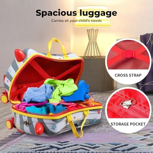 Dekko Kids Luggage Ride-On Suitcase, 2-in-1 Travel Luggage for Toddlers & Children, Carry-On Trolley with Spinner Wheels, Shoulder Strap, Waterproof Hard Shell, 50kg Capacity (Grey) — view 5