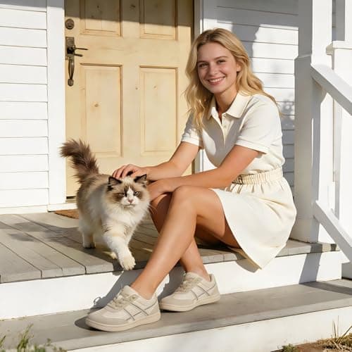 JOINFREE Women's Slip On Walking Shoes Wide Fit Casual Trainers Beige — view 2