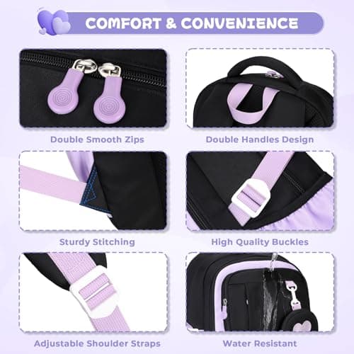 QIXIHU School Bag for Girls, Cute Aesthetic Kids Backpack for Primary School, Large Casual Rucksack Travel Bookbag with Heart Coin Purse — view 5