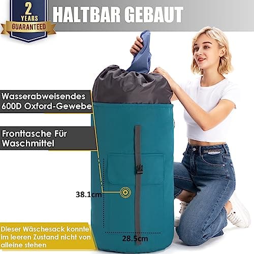 Turquoise XXL 115L Foldable Travel Laundry Bag with 2 Padded Shoulder Straps — view 2