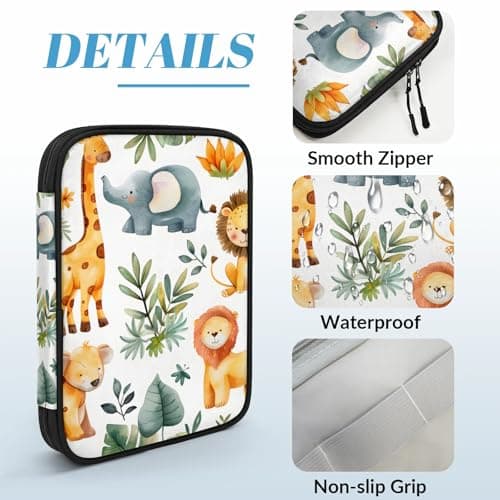 Mintoprints Safari Animals Electronics Travel Organizer Case, Giraffe Lion Elephant Tech Organizer Pouch Cord Storage Bag for Phone, Cable, Charger, Accessories — view 5