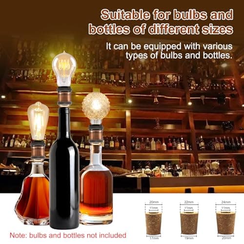 LAKONEI 2 Pack DIY Bottle Lamp Kit Vintage, Burgundy E27 Ceramic Socket with 2.4m Braided Jute Cable & 3 Stoppers, Bottle Lamp Holder with Switch and Plug, Fits Most Bottles for DIY Table Light — view 4