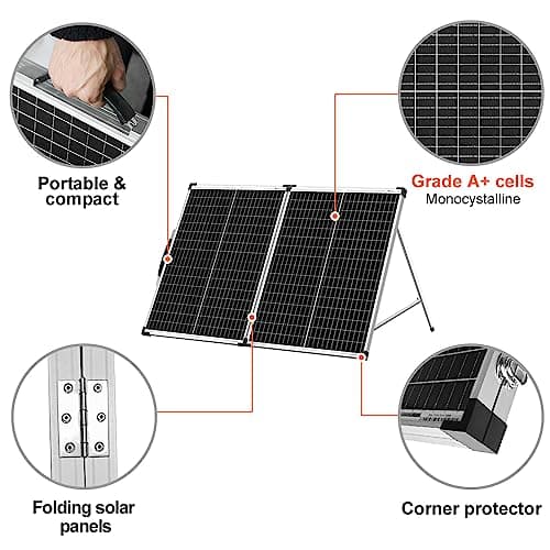 DOKIO Foldable Portable Solar Panel 100 Watt 12 Volt Monocrystalline Solar Suitcase with Waterproof Charge Controller — view 5