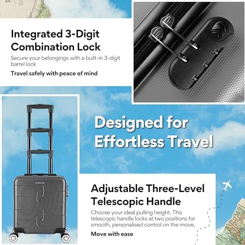 WORLD EXPLORER Dark Grey Cabin Suitcase 45x35x20cm, 30L ABS Shell, 4 Wheels — view 3