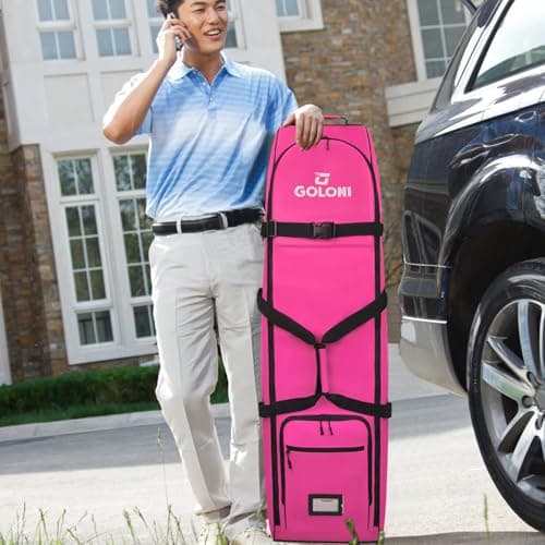 Heavy Duty Oxford Wear-Resistant Soft-Sided Golf Club Flight Bag with Wheels,Rose — view 6