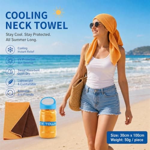 1PCS Cooling Towels, Ice Cold Sports Sweat Towels with Storage Bottle, Microfibre Gym Towel for Neck, Soft Breathable Quick Dry Towel for Gym Yoga Golf Running Camping Fitness & Hot Weather (Yellow) — view 4