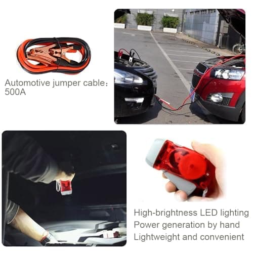 Car Emergency Breakdown Safety Kit 13-in-1 Vehicle Europe Travel Driving Kit with Jump Leads,Tow Rope,Warning Triangle,Hi-Vis Vest,Emergency Hammer/Rain poncho/Blanket etc — view 3