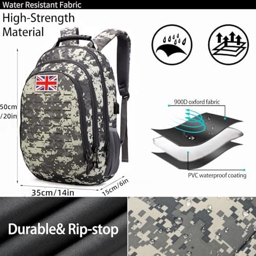 Houart 40L Tactical Military Rucksack Waterproof Backpack with USB Port — view 2