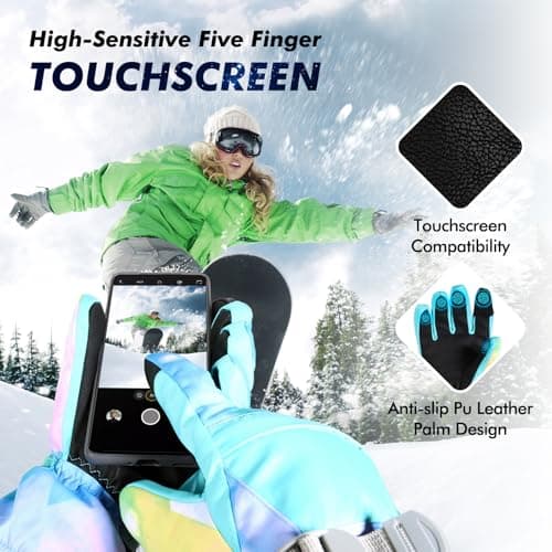Pnosnesy Ski Gloves, Waterproof Snow Gloves Thermal Breathable Winter Gloves, Windproof Touchscreen Cold Weather Gloves for Men Women Kids — view 3