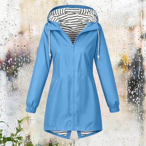 Womens Waterproof Jacket Lightweight Windbreaker Hooded Rain Coats — view 3