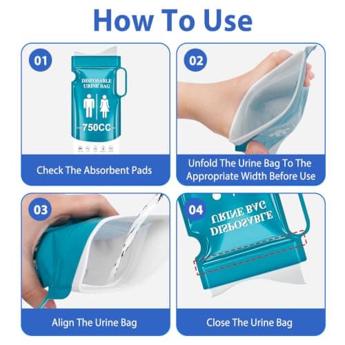Veebmys Camping Toilet Bags Set, 12 Disposable Urine Bags 750ml, Portable Emergency Pee Bags with Handles for Men, Women, Kids and Pregnant, Travel Urinals for Hiking, Camping and Road Trips — view 5
