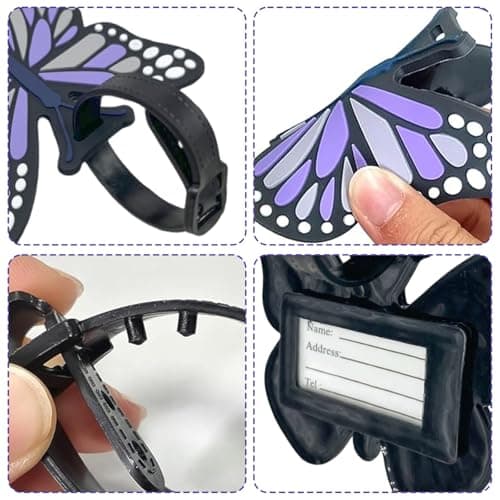 Gdrghe 2Pack Cute Butterfly Silicone Luggage Tags Easy Identification Suitcase Tags with Name Card Holder for Travel Accessories Handbag Backpacks — view 5