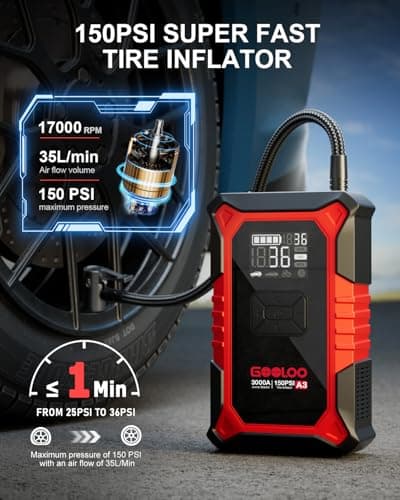 GOOLOO A3 3000A Jump Starter & 150PSI Tire Inflator Combo — view 3