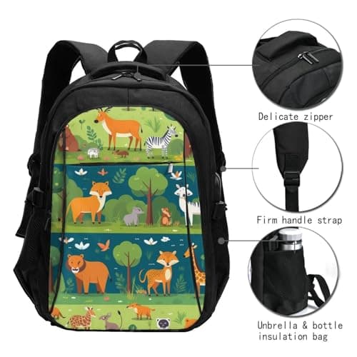 ZHANLEI Safari Animals Printed Backpack,Travel Laptop Backpack for Men Women with USB Charger Port, Safari Animals, One Size — view 3