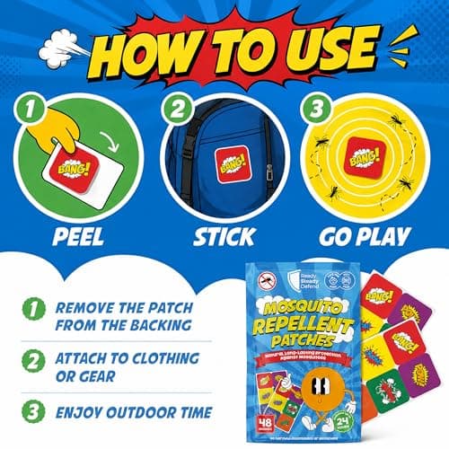 Mosquito Patches - Pack of 48, DEET-Free Mosquito Repellent for Kids, Long-Lasting Protection, Safe Alternative to Spray, Holiday Essentials for Kids, Perfect for Indoor & Outdoor Use - Boys Patches — view 3