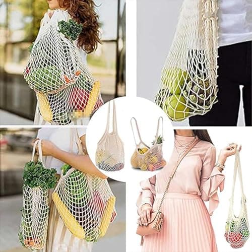 2Pcs grocery net bag,String Bag,Net Bag Fruit Bags,Reusable Net String Shopping Bags Mesh Produce Bags Organic Grocery Shopping Bags Tote Handbag for Vegetables Fruits Commodities Outgoing Travel — view 5