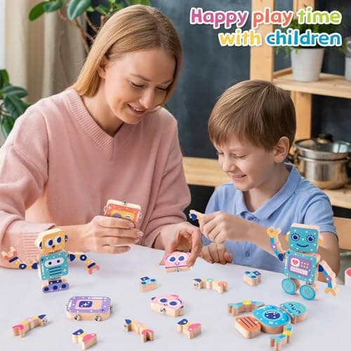 SEMKOTREE Building Blocks Montessori Toys, Fine Motor Skills Toys Construction Toys with Snap Fasteners, Wooden Blocks Travel Toys, Wooden Toys Learning Toys Gifts for 3 Year Old Girl Boy — view 4