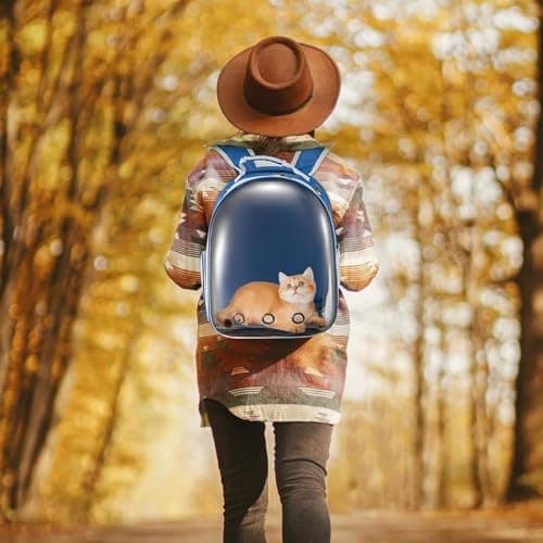 LN COZY CORNER Transparent Bubble Cat Backpack –Space Capsule Pet Carrier Backpack with Hard‑Shell Dome, Breathable Mesh & Padded Straps – Hands‑Free Travel Cat Bag Carrier (Blue) — view 6