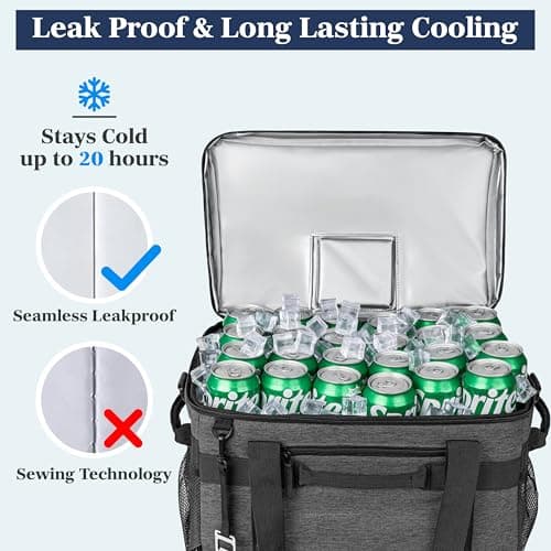 OPUX Soft Cooler Bag, Insulated Collapsible Soft Sided Portable Cooler, 60 Cans Beach Camping Leakproof Cooler with Shoulder Strap, Ice Chest for Travel Road Trip Picnic, Charcoal Gray — view 6