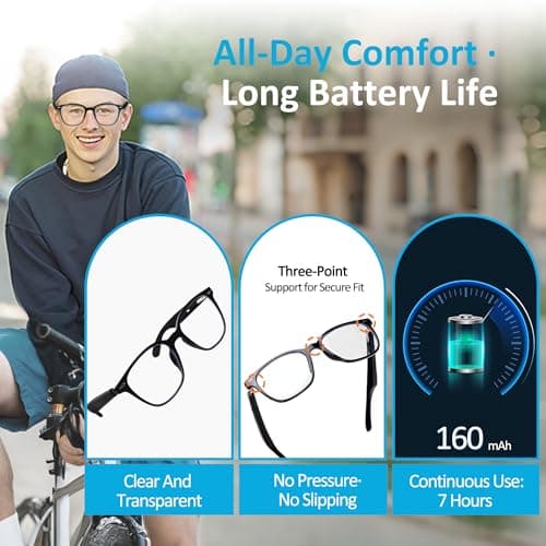 Indelala AI Smart Glasses, Bluetooth 5.4 with Open-Ear Speakers & Voice Assistant, Real-Time Translation, Anti-blue light lenses​ for Business,Driving, Travel, Cycling, Outdoor Activities. — view 6