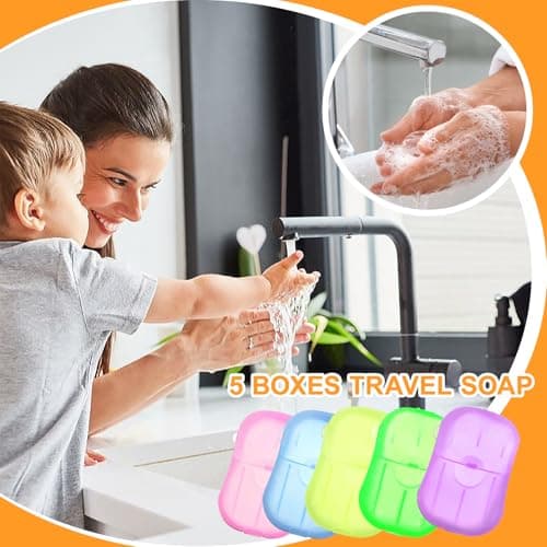 ASIRYVA 5 Boxes Travel Soap, Portable Foaming Paper Soap Sheets with Storage for Travel & Outdoor Hand Washing — view 6