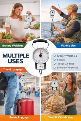 Luggage Scale With Tape Measure 1m Tape Measure Portable Analog Hanging Baggage Scale For Travel Airline Weight Capacity 34kg Heavy Duty Suitcase Weight Scale Up To Travel Bag Weight Checker With Hook — view 3