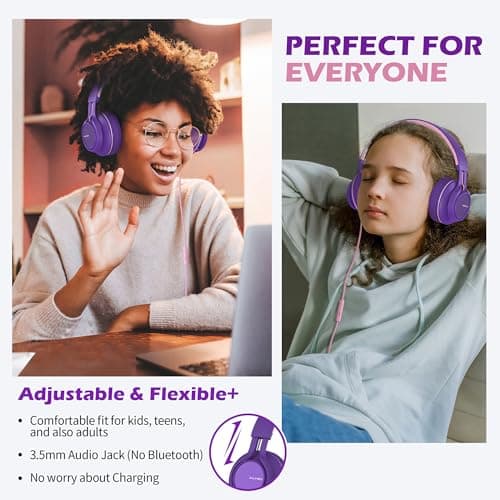 Ailihen C8 Headphones Wired with Mic Foldable and Adjustable, Purple Pink — view 2