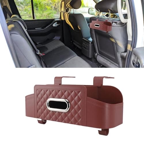Cocoarm Car Back Seat Organizer, Plastic Car Headrest Storage Holder with Tissue Box Cover and Cup Holder, Phone Stand 3 in 1 Backseat Storage for Family Travel (Wine Red) — view 5