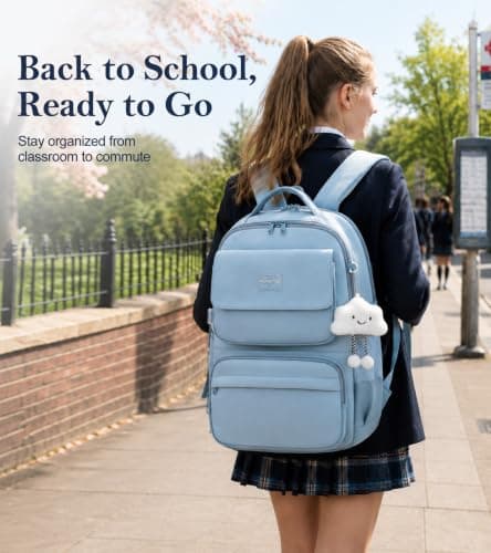 FIORETTO 25L School Bag for Girls & Teens, Womens Backpack Rucksack with Organized Pockets, Trolley Strap & Chest Buckle, Fits 15.6" Laptop, Ideal for School, Travel & Daily Use Blue — view 2