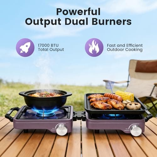 Fushabana Camping Stove Gas Portable, 5000W Double Burner Foldable Cooker — view 4