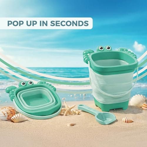 Activo Collapsible Beach Bucket for Kids Fold Flat Sand Toy Set with Crab Sandcastle Mould Lightweight Carry Handle for Beach Garden Water Play — view 2