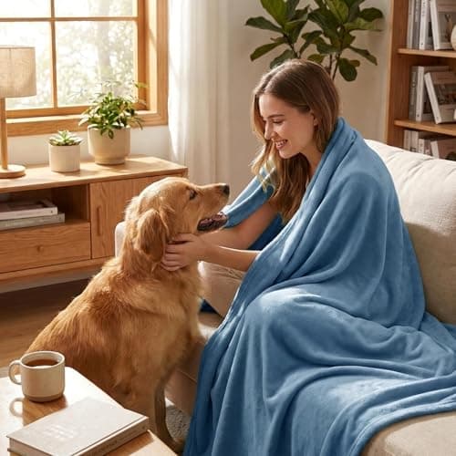 Aisbo Blue Throws Blanket for Sofas - Bed Throw Double Size Fluffy Sky Blue Blanket Fleece, Warm Soft Flannel Blanket for Couch, 150x200cm — view 4