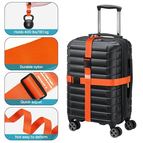 travel inspira Luggage Strap 2 Packs, Travel Suitcase Straps (Orange) — view 4