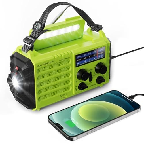 Solar Hand Crank Radio, 5-Way Powered AM/FM/SW Emergency Radio for Outdoor with 5000 mAh Capacity Battery, Portable Radio with USB Charger, LED Flashlight, Reading Lamp, SOS Alarm and Compass Green