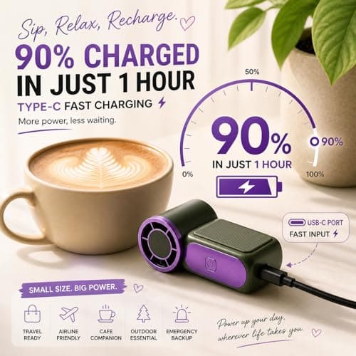 Miuahe Mini Handheld Fan, Ultra Portable Rechargeable Pocket Fan, Powerful USB-C Personal Fan with 6 Speeds, Lightweight Small Fan for Travel, Outdoor, Office — view 6