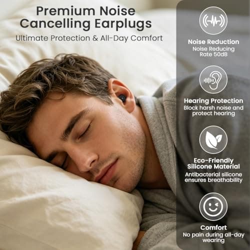 ABOHU Ear Plugs for Sleep, 50dB Noise Cancelling Hearing Protection Earplugs with 3 Tips in S/M/L, Ultra-Soft Reusable Silicone Noise-Reducing Earplugs for Sleep, Travel, Concerts & Work (Black) — view 4