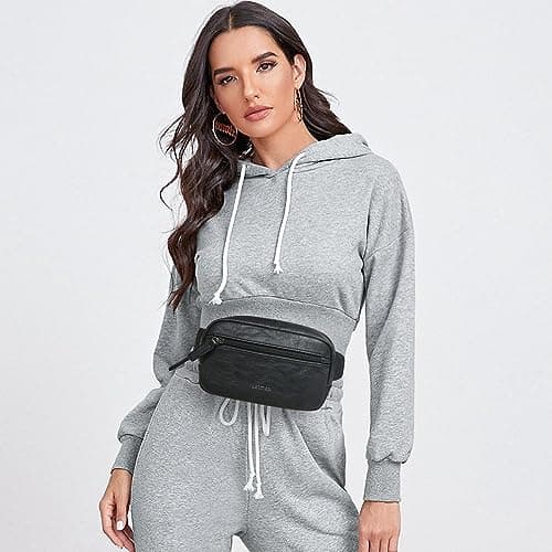 LATMAP 2L Bumbag Fanny Packs for Women Man Belt Bag Small Fashion Crossbody Bag Waist Pack Faux Leather Waterproof Chest Bag Trendy Trendy (Black) — view 3