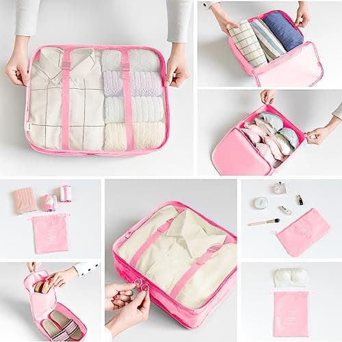 LANSKLBD 6/8 Set Packing Cubes for Suitcases Travel Luggage Packing Organizers,Travel Accessories Essentials Luggage Organizer with Shoe/Tioletry/Laundry Bag (Pink, 8 set) — view 4