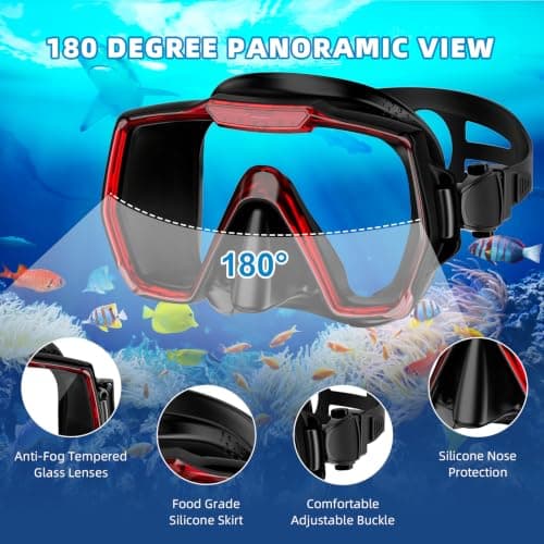 Honlanor Snorkel Set Adults Snorkeling Gear Anti-Leak and Anti-Fog Tempered Glass Lens Panoramic View Swim Mask Dry Top Snorkel Kit for Snorkeling Scuba Diving Swimming Travel — view 4