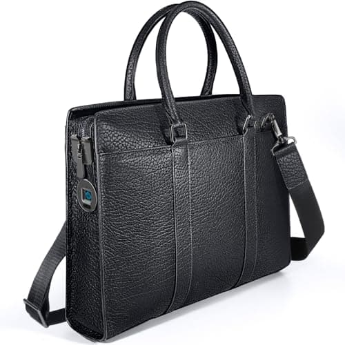 BBMars Leather Briefcase Anti-Theft Bag with Fingerprint Lock for Men,Black